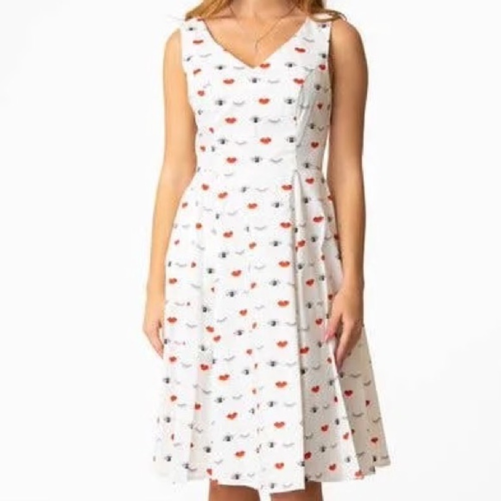 Fit and flare eyes and lip print dress